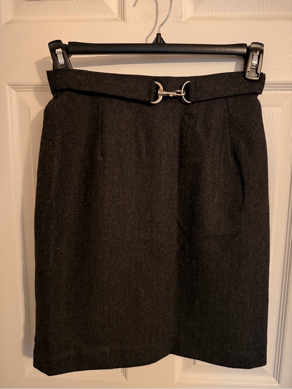 Banana Republic Black Herringbone Pencil Skirt with Silver Buckle Detail